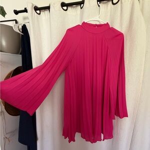 River Island Bright Pink Pleated Bell-Sleeve Blouse
